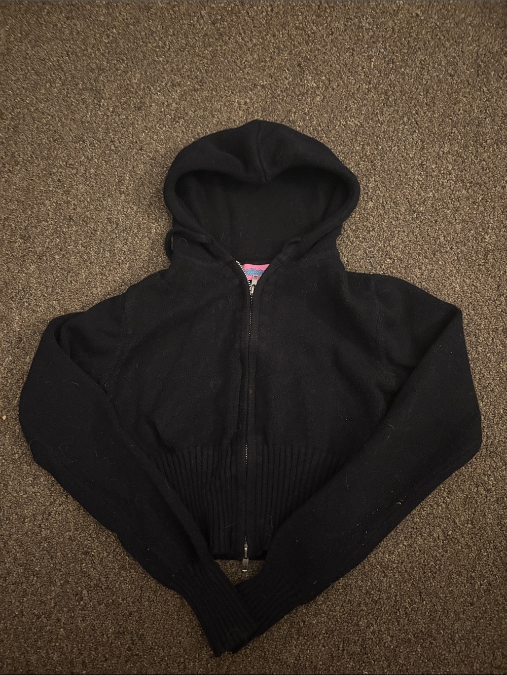 Edikted Black Hooded Zip-Up Sweater